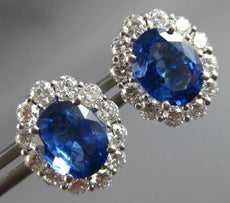 LARGE 5.27CT DIAMOND & AAA CEYLON SAPPHIRE 18KT WHITE GOLD 3D OVAL STUD EARRINGS