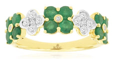 ESTATE 1.78CT DIAMOND & AAA EMERALD 14KT YELLOW GOLD 3D MULTI FLOWER FUN RING