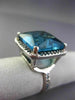 ESTATE EXTRA LARGE 10.20CT AAA BLUE TOPAZ 14K WHITE GOLD 3D SQUARE HALO FUN RING