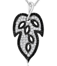 1.75CT WHITE & BLACK DIAMOND 14KT WHITE GOLD 3D MULTI LEAF FUN FLOATING PENDANT