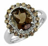 3.35CT WHITE & MOCHA DIAMOND & AAA SMOKY TOPAZ 14KT WHITE GOLD OVAL FLOWER RING
