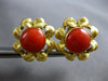 ESTATE LARGE AAA CORAL 18KT YELLOW GOLD 3D FLOWER FUN CLIP ON EARRINGS #28059