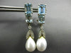 LARGE 3.92CT DIAMOND AAA AQUAMARINE & PEARL 14K WHITE GOLD LEAF HANGING EARRINGS