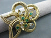 ANTIQUE LARGE .75CT DIAMOND & EMERALD 14K YELLOW GOLD 3D FLOWER LEAF DESIGN 2412