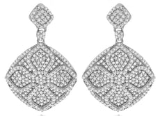 ESTATE 1.25CT DIAMOND 14KT WHITE GOLD FLOWER DOUBLE SQUARE FUN HANGING EARRINGS