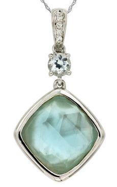 7.01CT DIAMOND & AAA BLUE TOPAZ 14KT WHITE GOLD 3D GEOMETRICAL FLOATING PENDANT