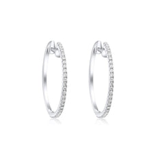 ESTATE .51CT DIAMOND 14KT WHITE GOLD 3D CLASSIC HUGGIE HOOP HANGING EARRINGS