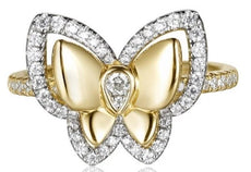 ESTATE .40CT DIAMOND 14KT YELLOW GOLD 3D ROUND BUTTERFLY LOVE RING