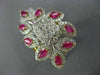 ESTATE LARGE 3.69CT DIAMOND & AAA RUBY 14KT WHITE & YELLOW GOLD FLOWER LEAF RING