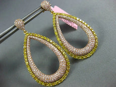 LARGE 4.97CT PINK & FANCY YELLOW DIAMOND 18K YELLOW & ROSE GOLD HANGING EARRINGS
