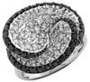 1.8CT WHITE & BLACK DIAMOND 14KT WHITE GOLD MULTI ROW CLUSTER LOVE KNOT FUN RING