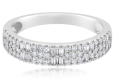 .42CT DIAMOND 14KT WHITE GOLD 3D ROUND & BAGUETTE 3 ROW WEDDING ANNIVERSARY RING