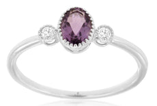 .46CT DIAMOND & AAA AMETHYST 14KT WHITE GOLD OVAL & ROUND FILIGREE 3 STONE RING