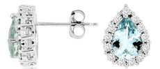 2.50CT DIAMOND & AAA AQUAMARINE 14KT WHITE GOLD PEAR SHAPE & ROUND STUD EARRINGS