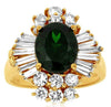 4.12CT DIAMOND & AAA GREEN GARNET 14KT YELLOW GOLD OVAL FLOWER ENGAGEMENT RING