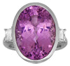 EXTRA LARGE 14.90CT DIAMOND & AAA KUNZITE 18K WHITE GOLD OVAL & EMERALD CUT RING