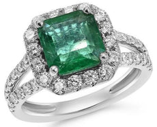 3.37CT DIAMOND & AAA EMERALD 18KT WHITE GOLD SQUARE HALO OCTAGON ENGAGEMENT RING