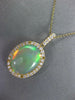 LARGE 4CT DIAMOND & AAA OPAL 14KT YELLOW GOLD OVAL & ROUND HALO FILIGREE PENDANT
