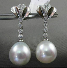 ESTATE LARGE .24CT DIAMOND 14K WHITE GOLD SOUTH SEA PEARL FLOWER ETOILE EARRINGS