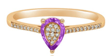 .89CT DIAMOND & AAA AMETHYST 14KT ROSE GOLD 3D PEAR SHAPE & ROUND SOLITAIRE RING