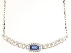 .39CT DIAMOND & AAA TANZANITE 14KT WHITE GOLD EMERALD CUT & ROUND LOVE NECKLACE
