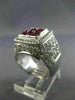 ESTATE LARGE 4.65CT DIAMOND & AAA RUBY 18KT WHITE GOLD 3D SQUARE INVISIBLE RING