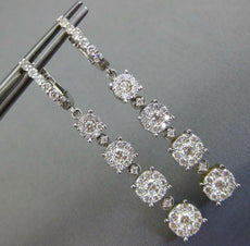 LARGE 2.33CT DIAMOND 14KT WHITE GOLD CLUSTER INVISIBLE JOURNEY HANGING EARRINGS
