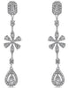 .88CT DIAMOND 14KT WHITE GOLD BAGUETTE CLUSTER FLOWER TEAR DROP HANGING EARRINGS