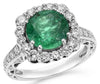 LARGE 4.02CT DIAMOND & AAA EMERALD 18KT WHITE GOLD ROUND FLOWER ENGAGEMENT RING