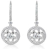 LARGE 1.12CT DIAMOND 14KT WHITE GOLD CIRCULAR FLOWER SOLITAIRE HANGING EARRINGS