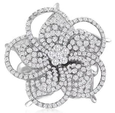 ESTATE LARGE 2.55CT DIAMOND 14KT WHITE GOLD 3D MULTI LEAF FLOWER FUN RING