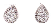 ESTATE .85CT DIAMOND 18KT WHITE GOLD 3D CLASSIC CLUSTER PEAR SHAPE STUD EARRINGS