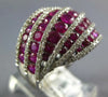 LARGE 2.85CT DIAMOND & AAA RUBY 14KT WHITE GOLD MULTI ROW CRISS CROSS FUN RING