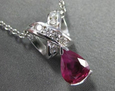 ANTIQUE 1.11CT DIAMOND & RUBY 14K WHITE GOLD PEAR SHAPE PENDANT STUNNING! #18421