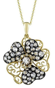2.04CT DIAMOND & WHITE TOPAZ 14KT YELLOW BLACK GOLD MULTI HEART FLOATING PENDANT