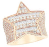 LARGE 2.83CT DIAMOND 14KT ROSE GOLD 3D ROUND & BAGUETTE DOUBLE STAR UNISEX RING