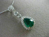 ANTIQUE 1.31CT DIAMOND & COLOMBIAN EMERALD 14KT WHITE GOLD PEAR PENDANT #21007