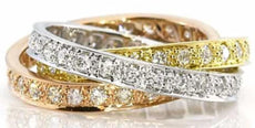 1.88CT DIAMOND 18KT TRI COLOR GOLD 3D CLASSIC TRINITY WEDDING ANNIVERSARY RING