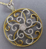 LARGE .75CT DIAMOND 18K WHITE & YELLOW GOLD 3D OPEN FILIGREE FLOWER FUN PENDANT