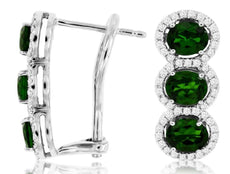 2.98CT DIAMOND & AAA RUSSALITE 14KT WHITE GOLD 3 STONE CLIP ON HANGING EARRINGS