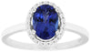 1.42CT DIAMOND & AAA TANZANITE 14KT WHITE GOLD OVAL & ROUND HALO ENGAGEMENT RING