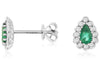 .63CT DIAMOND & AAA EMERALD 14K WHITE GOLD PEAR SHAPE & ROUND HALO STUD EARRINGS