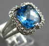 LARGE 4.1CT DIAMOND & AAA BLUE TOPAZ 14KT WHITE GOLD 3D CUSHION & ROUND FUN RING