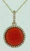 ESTATE .12CT DIAMOND & AAA RED AGATE 14KT ROSE GOLD 3D ROUND HALO FUN PENDANT