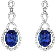 LARGE 2.07CT DIAMOND & AAA TANZANITE 14KT WHITE GOLD OVAL HALO HANGING EARRINGS