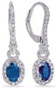 1.51CT DIAMOND & AAA SAPPHIRE 14KT WHITE GOLD 3D HALO LEVERBACK HANGING EARRINGS