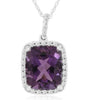 3.97CT DIAMOND & AAA AMETHYST 14K WHITE GOLD 3D CUSHION & ROUND FLOATING PENDANT