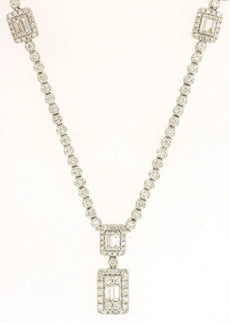 2.2CT DIAMOND 14KT WHITE GOLD ROUND & BAGUETTE SQUARE HALO BY THE YARD NECKLACE