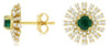 1.01CT DIAMOND & AAA EMERALD 14KT YELLOW GOLD 3D ROUND FLOWER STARBURST EARRINGS