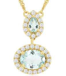 2.37CT DIAMOND & AAA AQUAMARINE 14K YELLOW GOLD OVAL PEAR SHAPE & ROUND NECKLACE